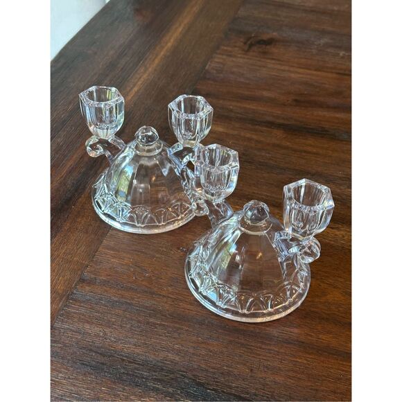 Pair of vintage Imperial Glass double candlestick holders - Picture 1 of 7